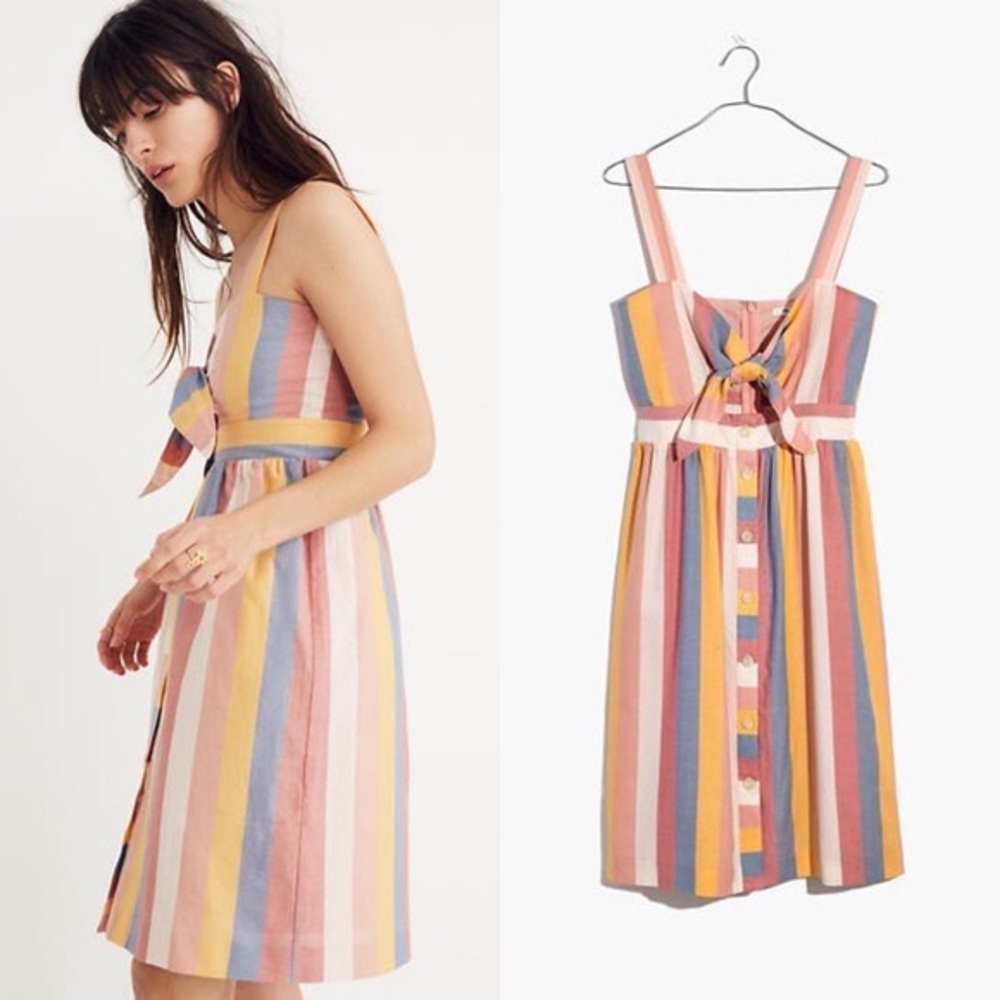 Madewell Pastel Front-Tie Striped Dress